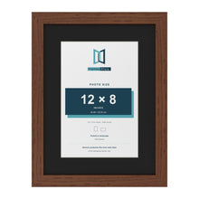 Dark Teak 16 x 12 inch picture frame with a black mount for a 12 x 8 inch photo