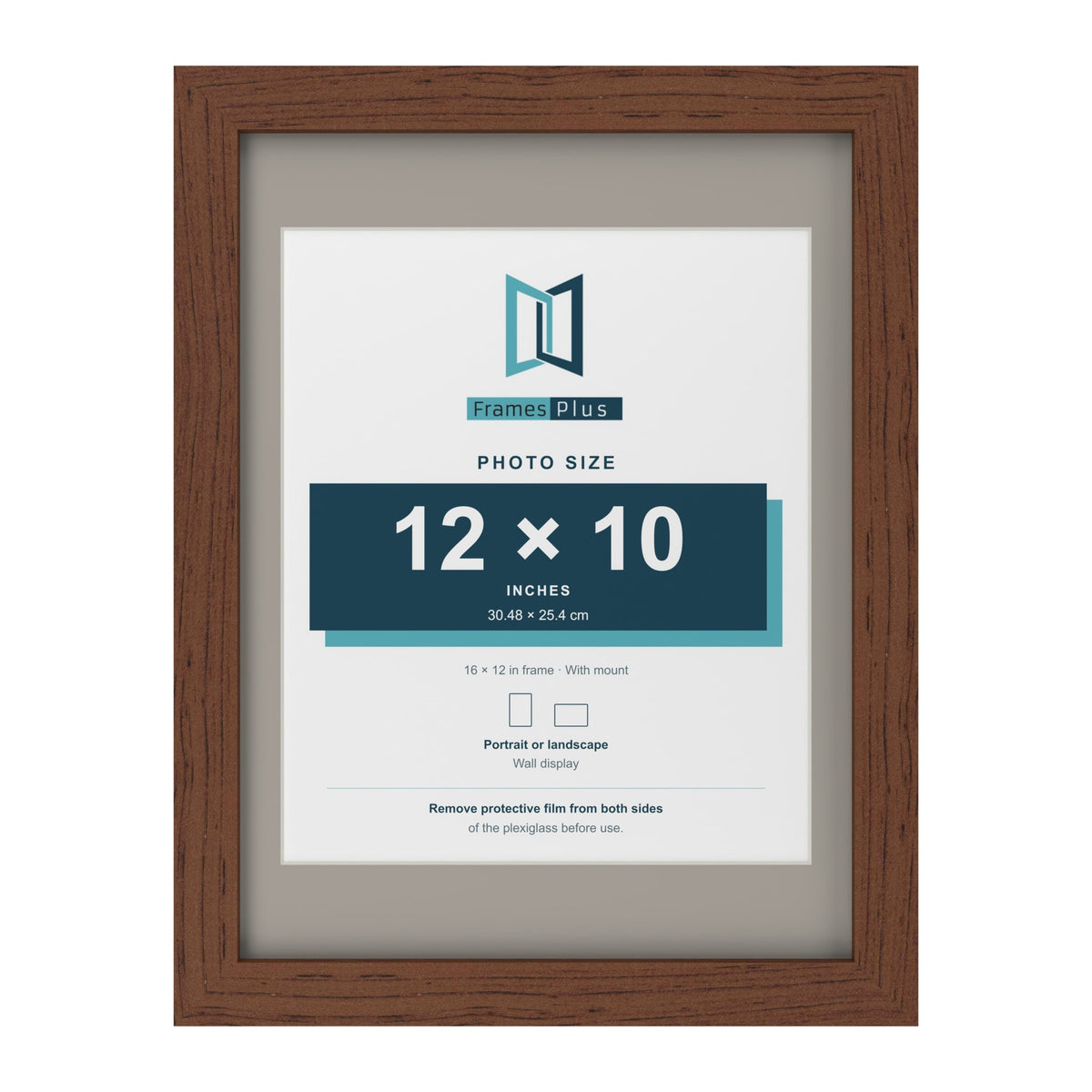 Dark Teak 16 x 12 inch picture frame with a Dawn Grey mount for a 12 x 10 inch photo