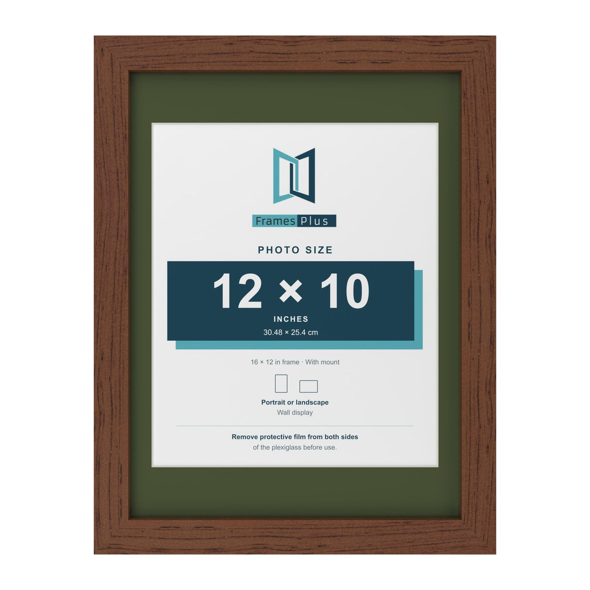 Dark Teak 16 x 12 inch picture frame with a green mount for a 12 x 10 inch photo