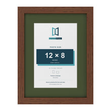 Dark Teak 16 x 12 inch picture frame with a green mount for a 12 x 8 inch photo