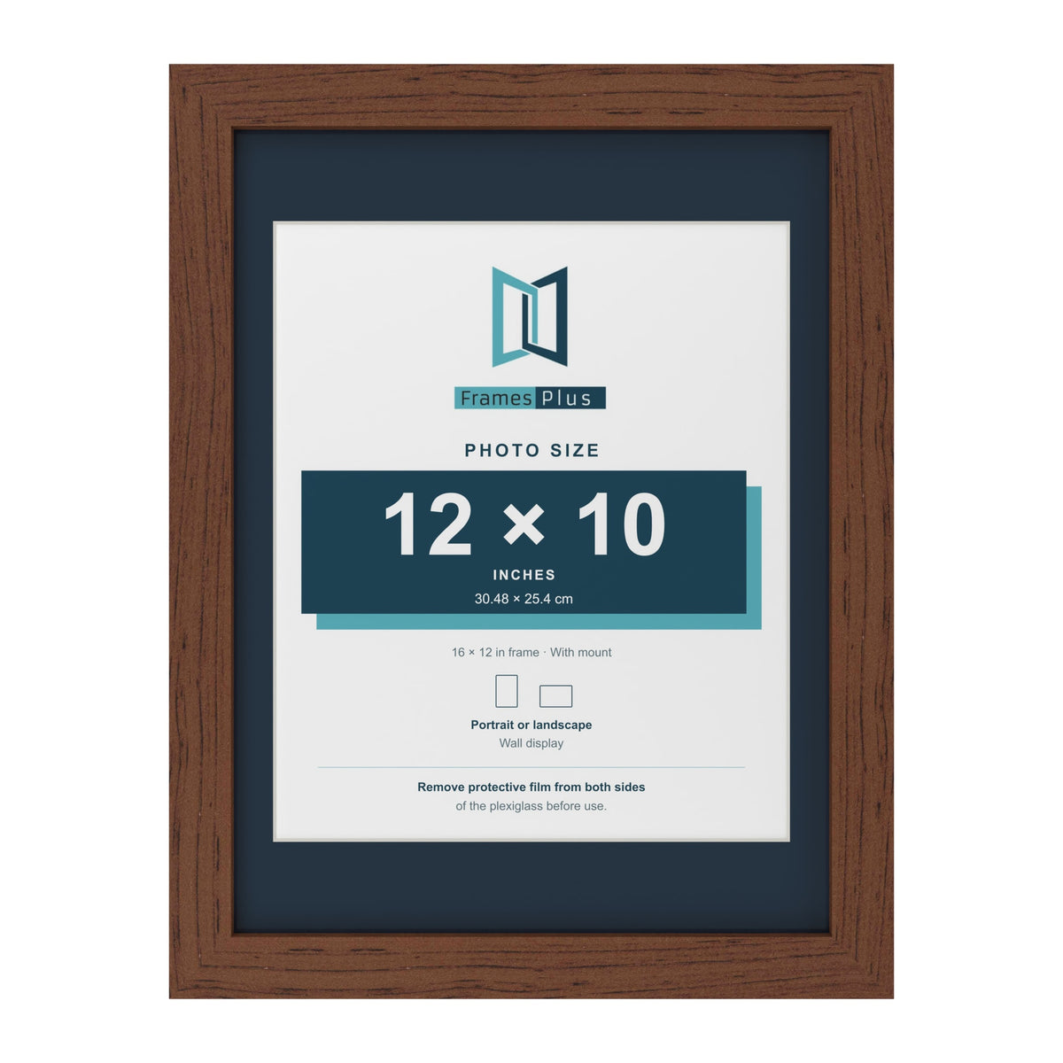 Dark Teak 16 x 12 inch picture frame with a Pacific Blue mount for a 12 x 10 inch photo