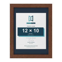 Dark Teak 16 x 12 inch picture frame with a Pacific Blue mount for a 12 x 10 inch photo