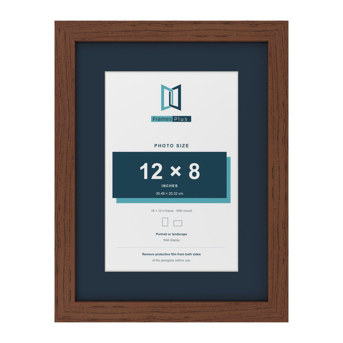 Dark Teak 16 x 12 inch picture frame with a Pacific Blue mount for a 12 x 8 inch photo