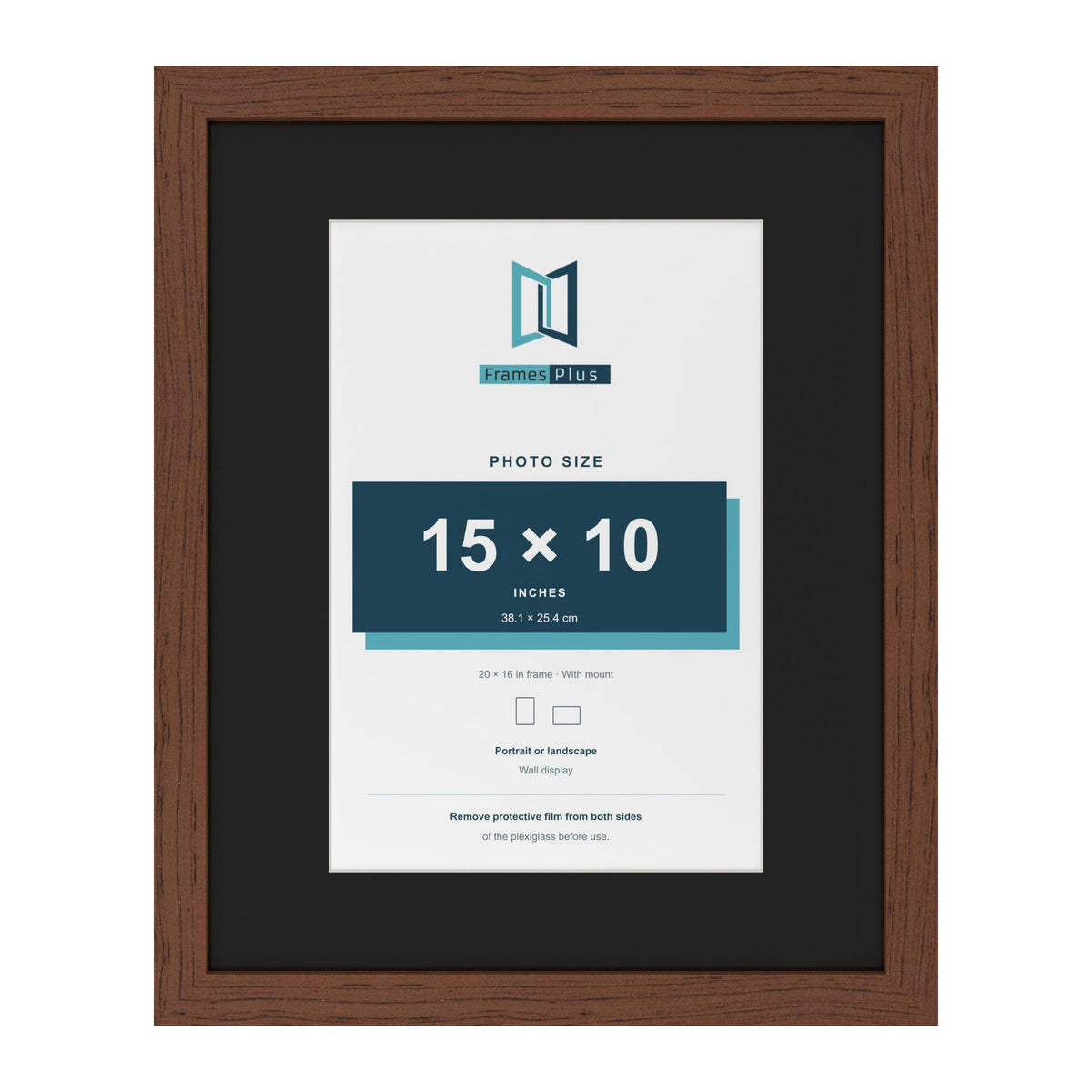 Dark Teak 20 x 16 inch picture frame with a black mount for a 15 x 10 inch photo