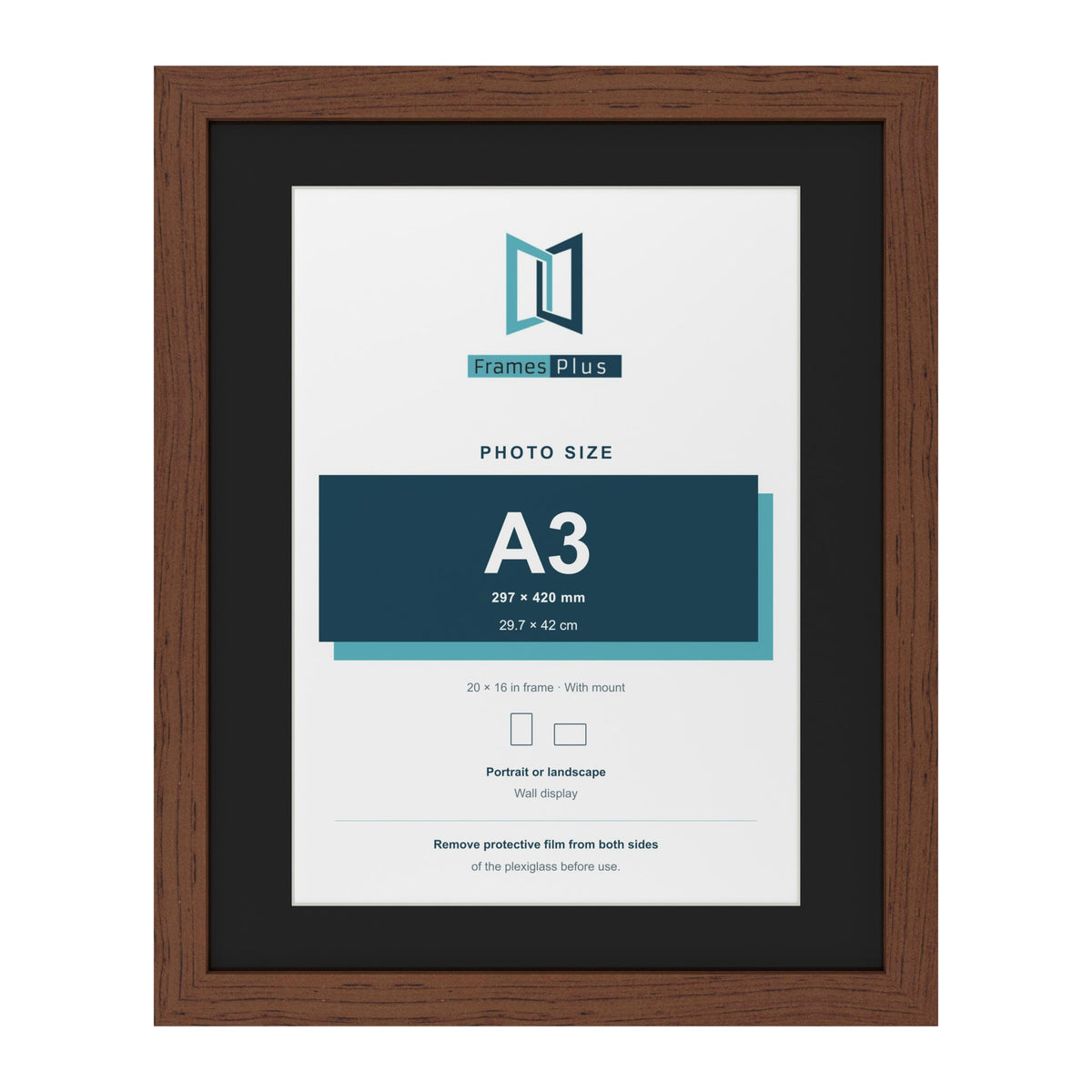 Dark Teak 20 x 16 inch picture frame with a black mount for an A3 photo