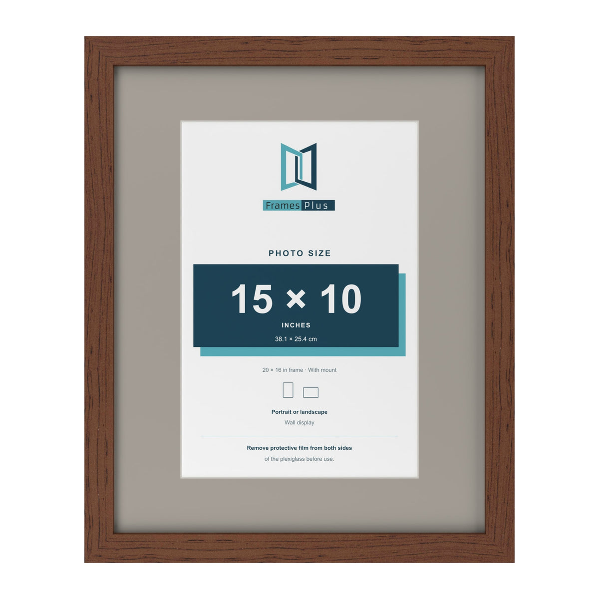 Dark Teak 20 x 16 inch picture frame with a Dawn Grey mount for a 15 x 10 inch photo