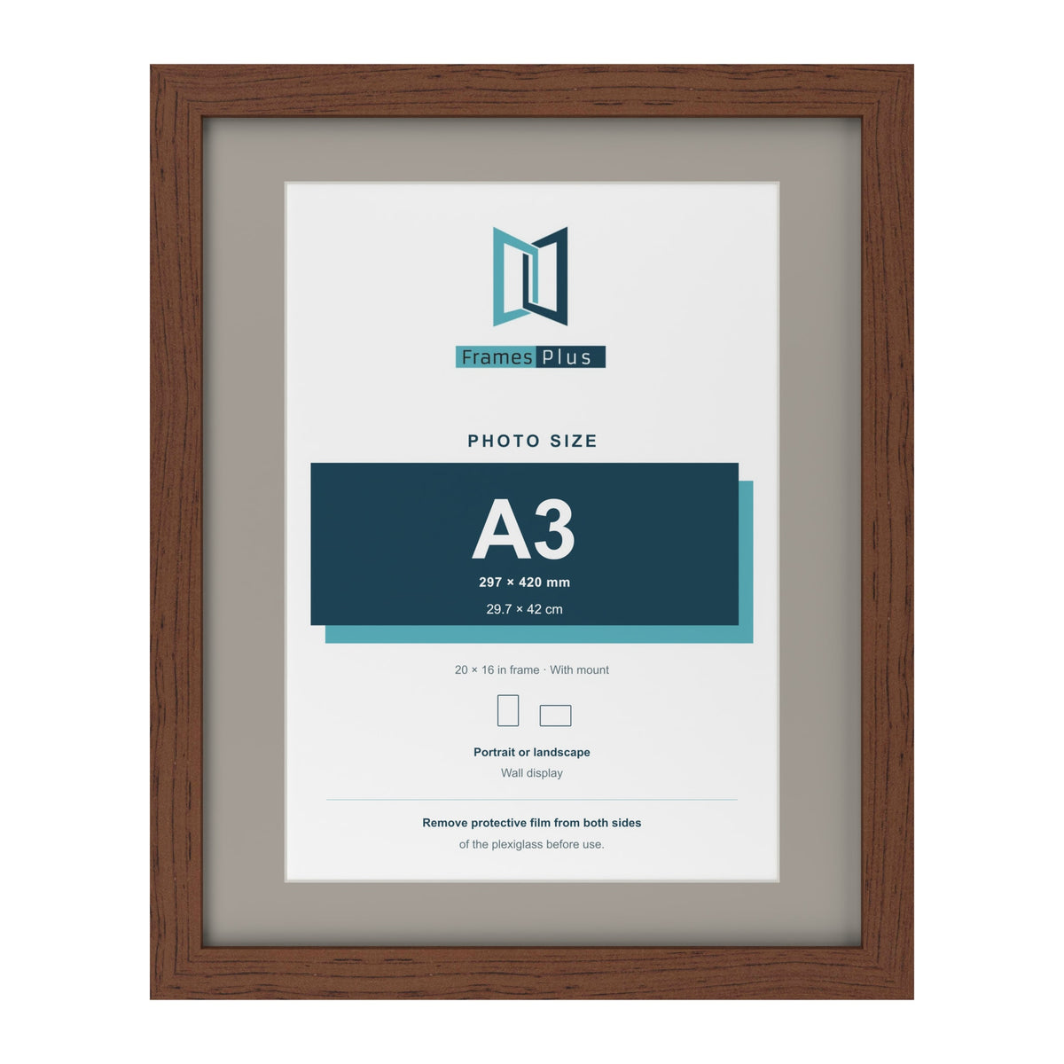 Dark Teak 20 x 16 inch picture frame with a Dawn Grey mount for an A3 photo