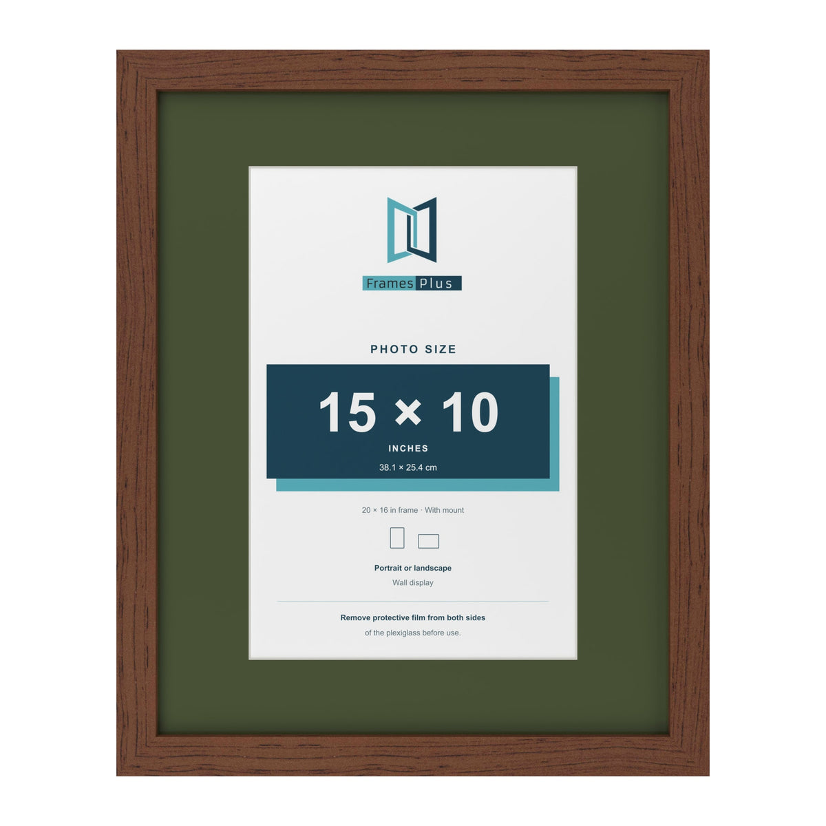 Dark Teak 20 x 16 inch picture frame with a green mount for a 15 x 10 inch photo