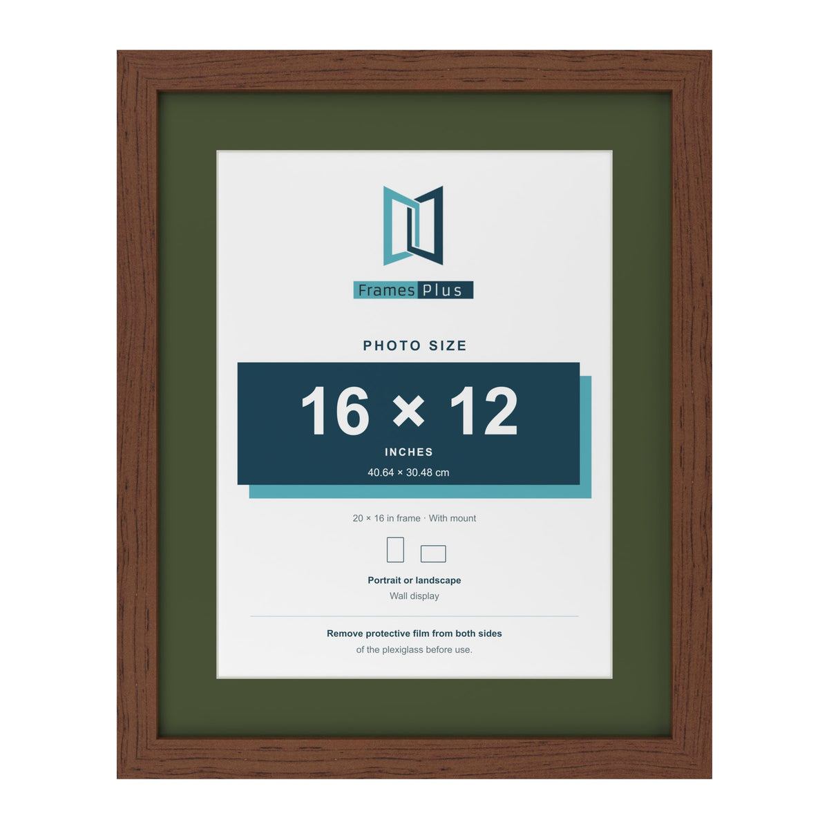 Dark Teak 20 x 16 inch picture frame with a green mount for a 16 x 12 inch photo