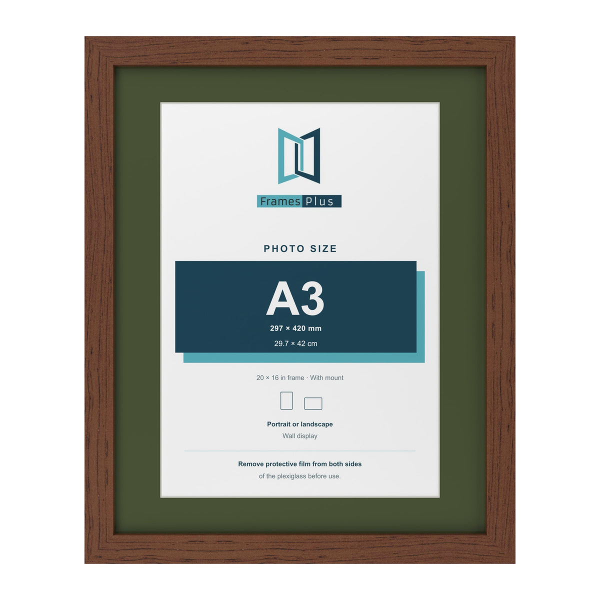 Dark Teak 20 x 16 inch picture frame with a green mount for an A3 photo