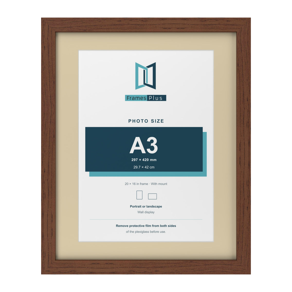 Dark Teak 20 x 16 inch picture frame with an ivory mount for an A3 photo