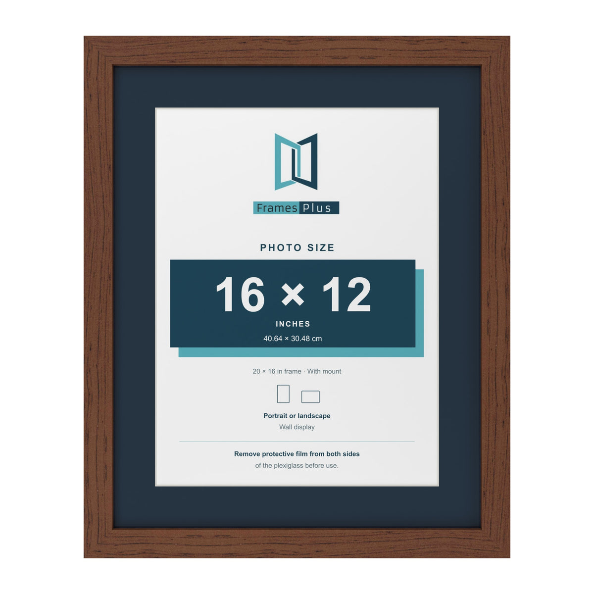 Dark Teak 20 x 16 inch picture frame with a Pacific Blue mount for a 16 x 12 inch photo
