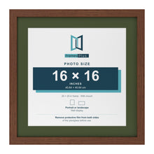 Dark Teak 20 x 20 inch picture frame with a green mount for a 16 x 16 inch photo