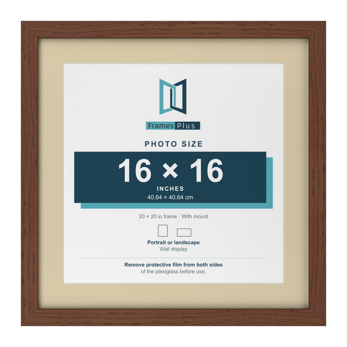 Dark Teak 20 x 20 inch picture frame with an ivory mount for a 16 x 16 inch photo
