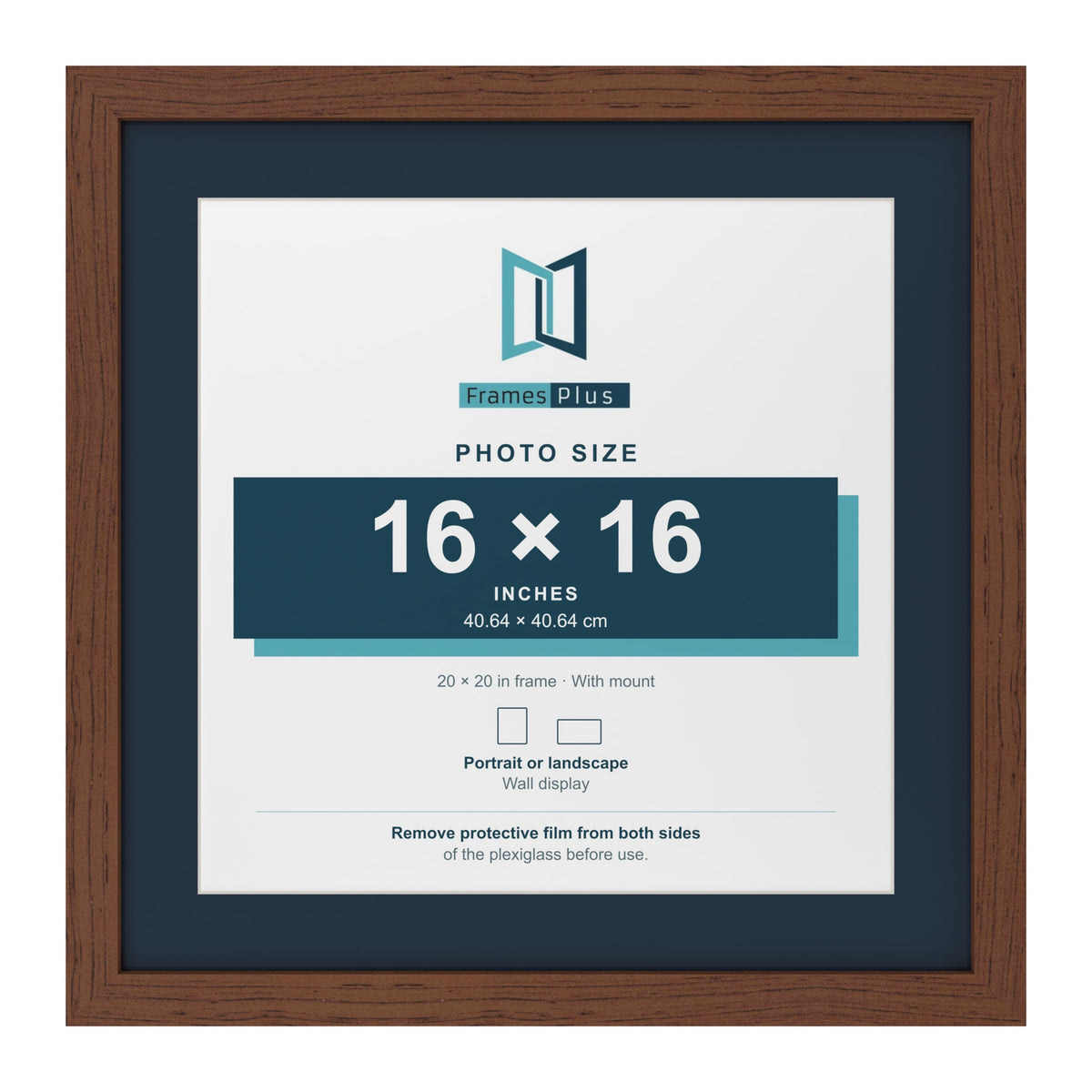 Dark Teak 20 x 20 inch picture frame with a Pacific Blue mount for a 16 x 16 inch photo