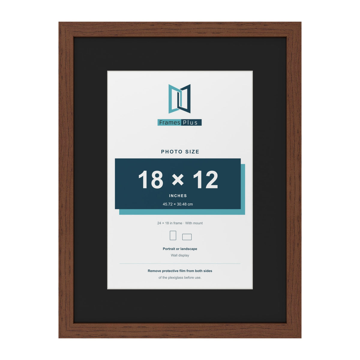 Dark Teak 24 x 18 inch picture frame with a black mount for an 18 x 12 inch photo