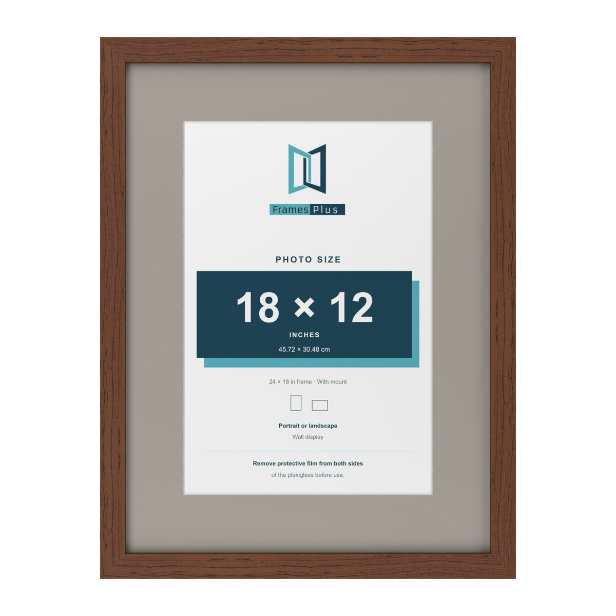 Dark Teak 24 x 18 inch picture frame with a Dawn Grey mount for an 18 x 12 inch photo