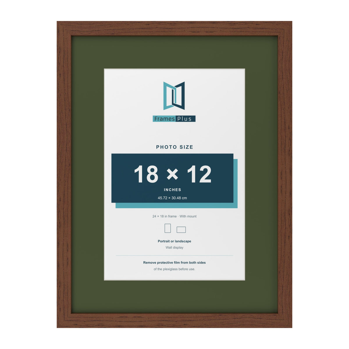 Dark Teak 24 x 18 inch picture frame with a green mount for an 18 x 12 inch photo