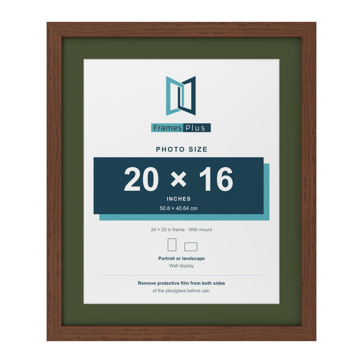 Dark Teak 24 x 20 inch picture frame with a green mount for a 20 x 16 inch photo