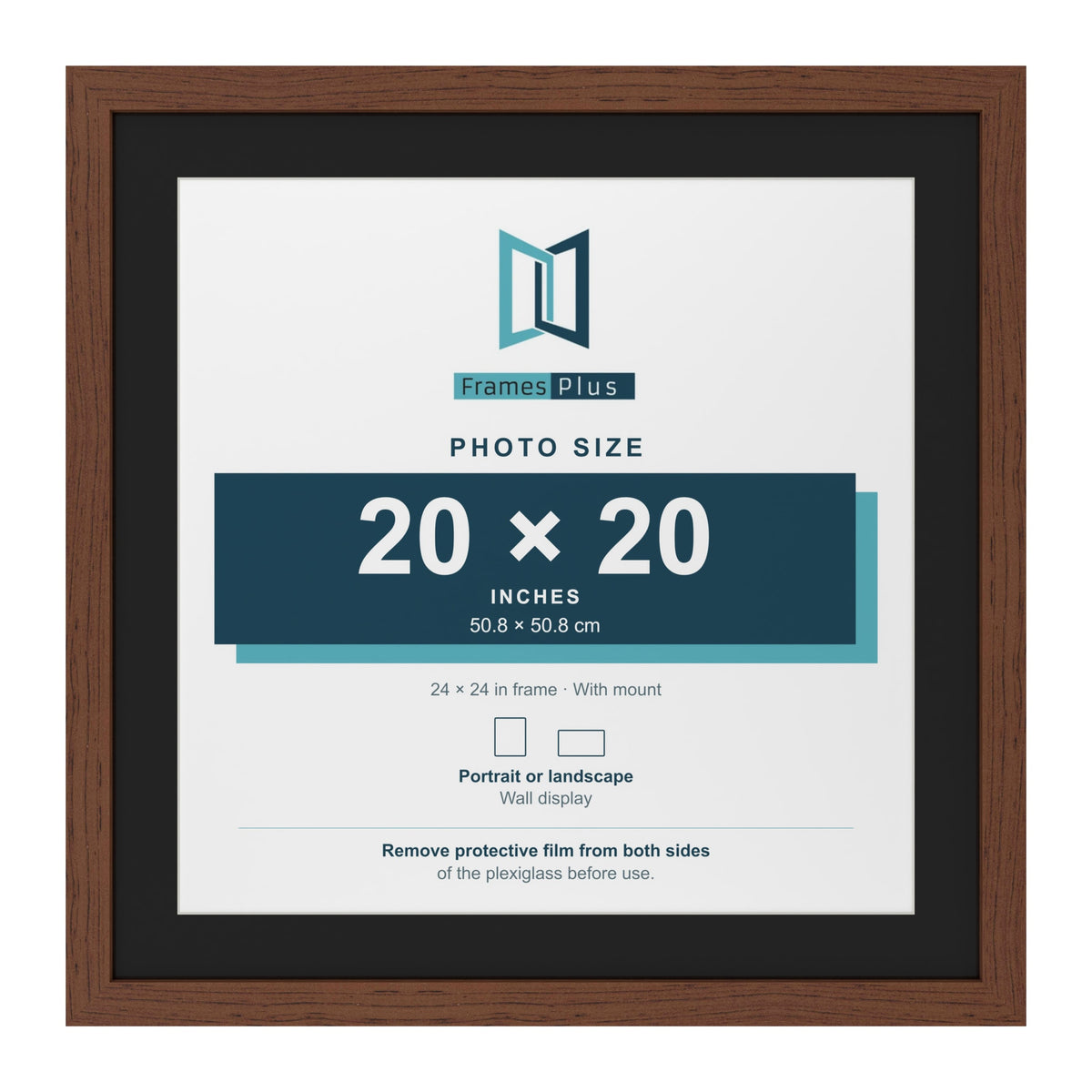 Dark Teak 24 x 24 inch picture frame with a black mount for a 20 x 20 inch photo