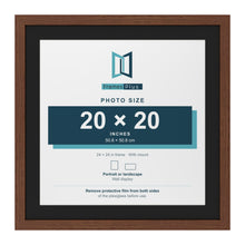 Dark Teak 24 x 24 inch picture frame with a black mount for a 20 x 20 inch photo