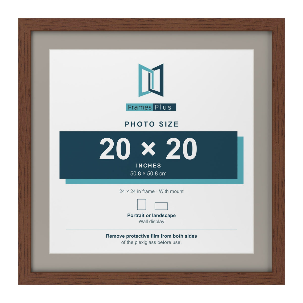 Dark Teak 24 x 24 inch picture frame with a Dawn Grey mount for a 20 x 20 inch photo