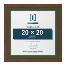 Dark Teak 24 x 24 inch picture frame with a green mount for a 20 x 20 inch photo