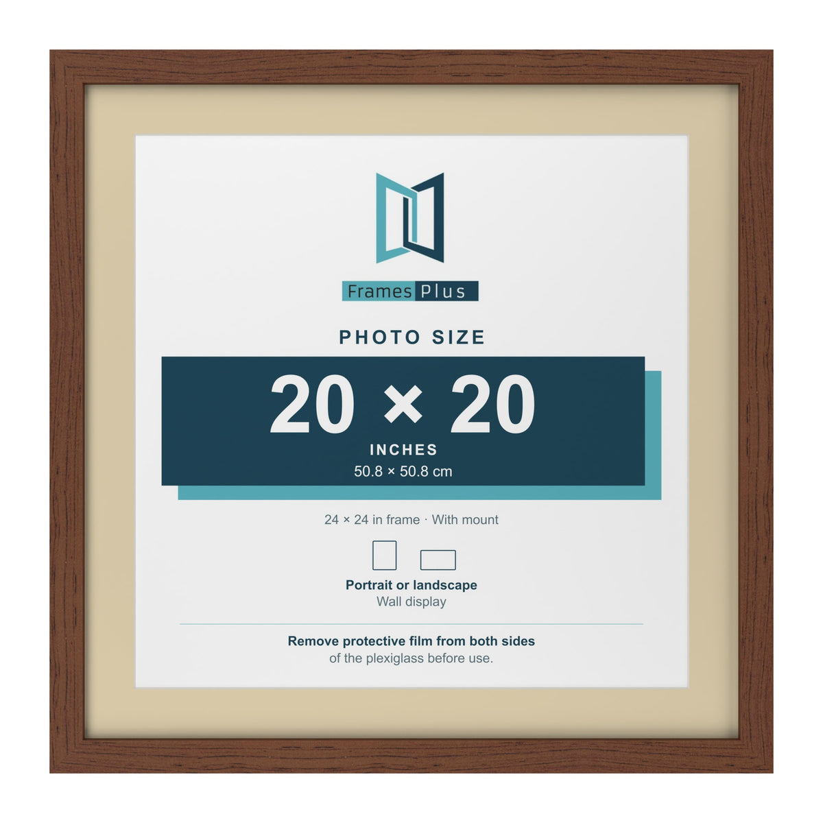 Dark Teak 24 x 24 inch picture frame with an ivory mount for a 20 x 20 inch photo