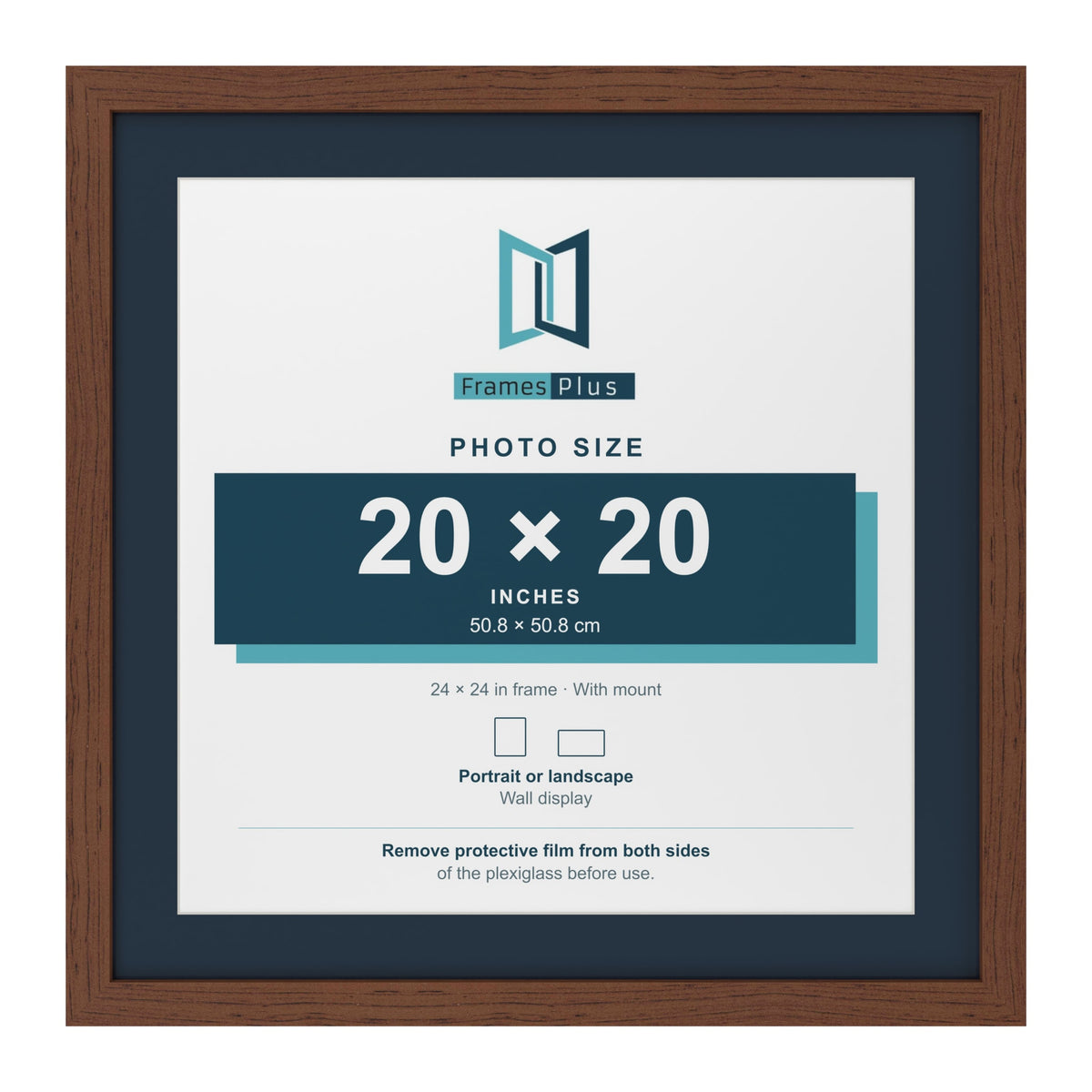 Dark Teak 24 x 24 inch picture frame with a Pacific Blue mount for a 20 x 20 inch photo