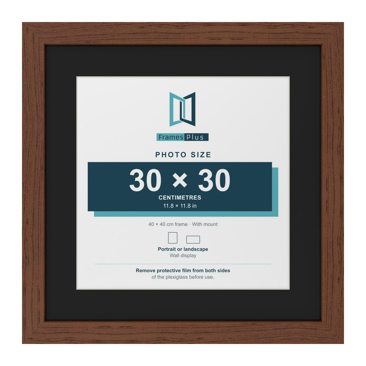 Dark Teak 40 x 40 cm picture frame with a black mount for a 30 x 30 cm photo