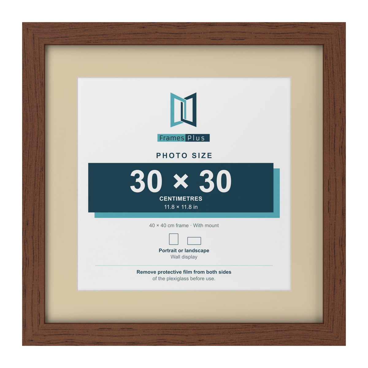 Dark Teak 40 x 40 cm picture frame with an ivory mount for a 30 x 30 cm photo