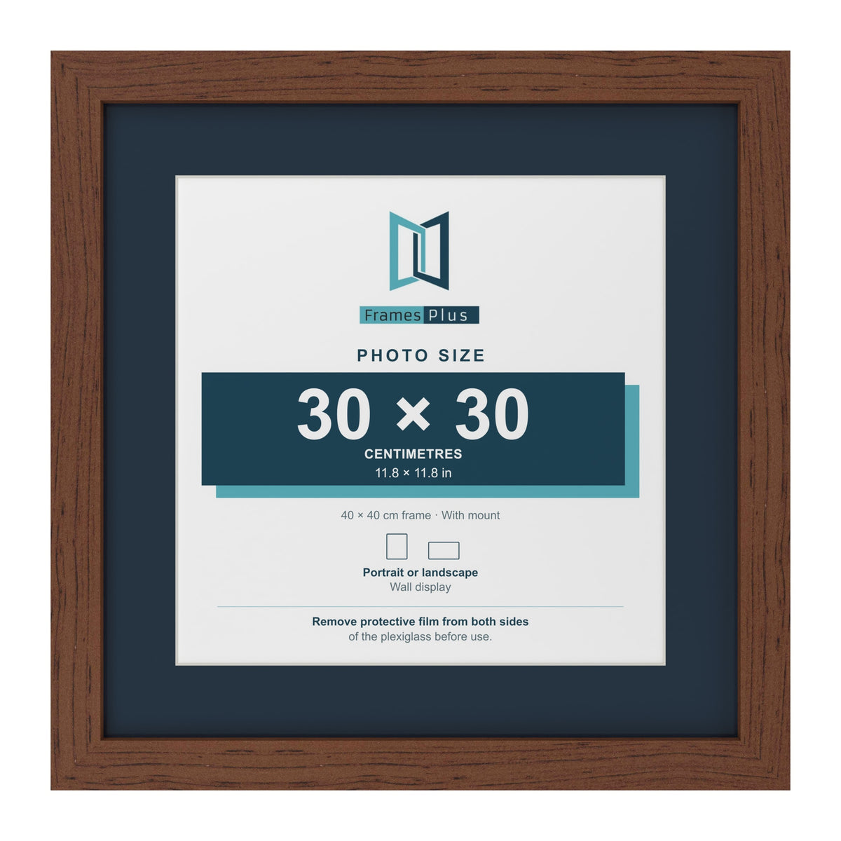 Dark Teak 40 x 40 cm picture frame with a Pacific Blue mount for a 30 x 30 cm photo