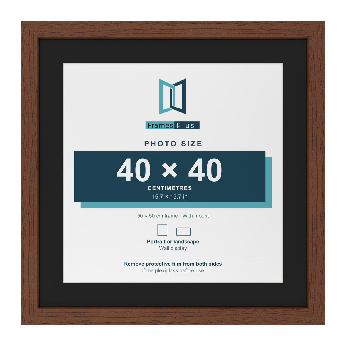 Dark Teak 50 x 50 cm picture frame with a black mount for a 40 x 40 cm photo