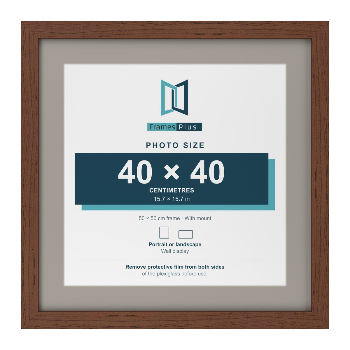 Dark Teak 50 x 50 cm picture frame with a Dawn Grey mount for a 40 x 40 cm photo
