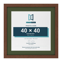 Dark Teak 50 x 50 cm picture frame with a green mount for a 40 x 40 cm photo