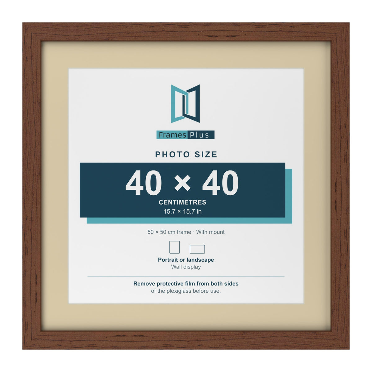 Dark Teak 50 x 50 cm picture frame with an ivory mount for a 40 x 40 cm photo