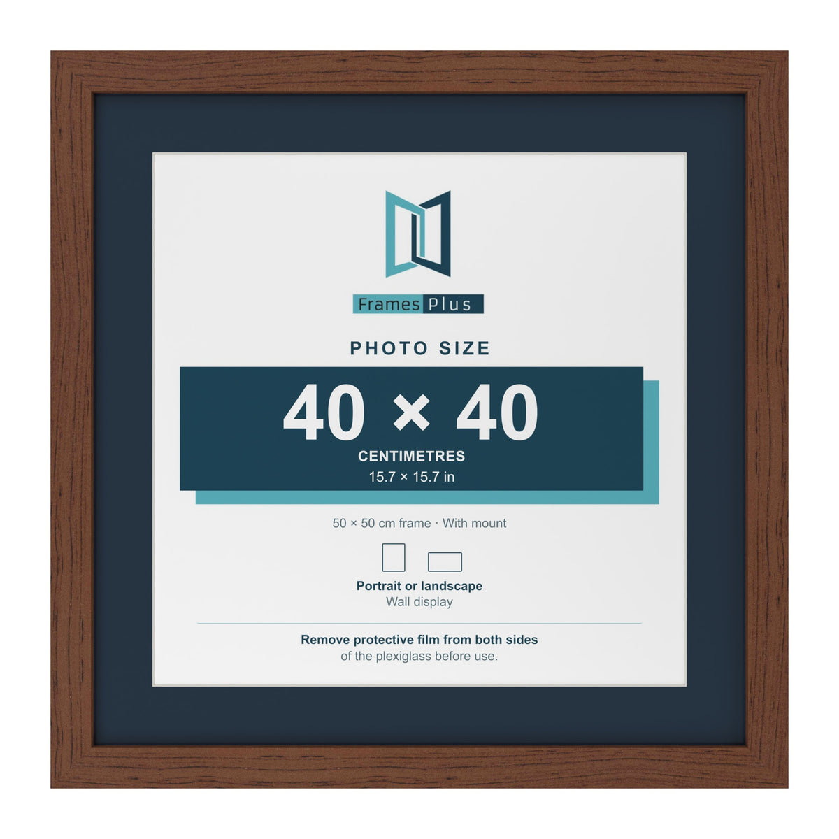 Dark Teak 50 x 50 cm picture frame with a Pacific Blue mount for a 40 x 40 cm photo