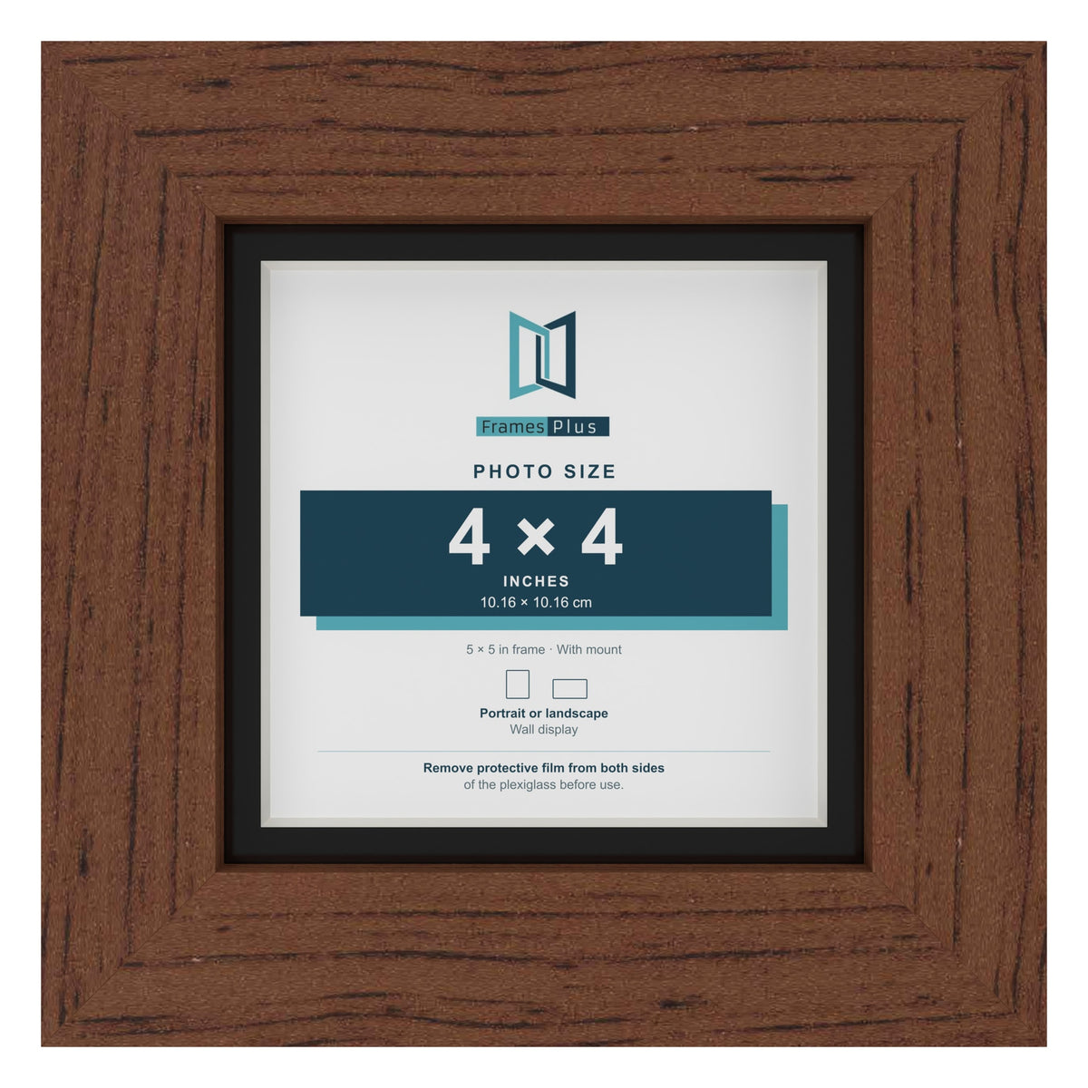 Dark Teak 5 x 5 inch picture frame with a black mount for a 4 x 4 inch photo