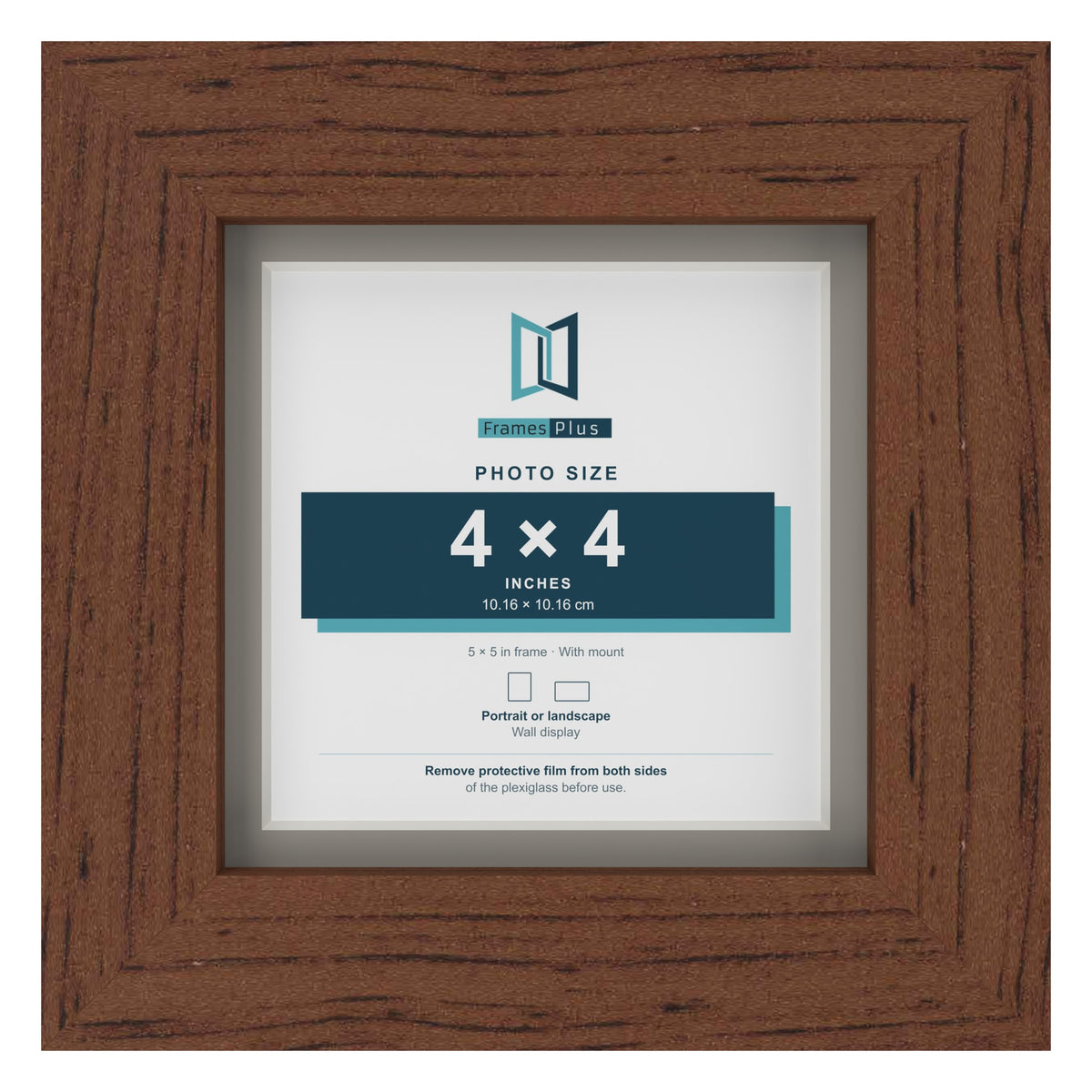 Dark Teak 5 x 5 inch picture frame with a Dawn Grey mount for a 4 x 4 inch photo