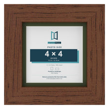 Dark Teak 5 x 5 inch picture frame with a green mount for a 4 x 4 inch photo