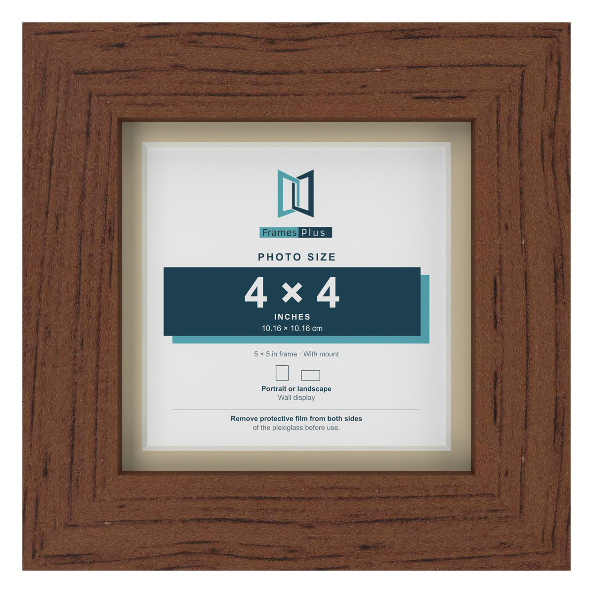 Dark Teak 5 x 5 inch picture frame with an ivory mount for a 4 x 4 inch photo