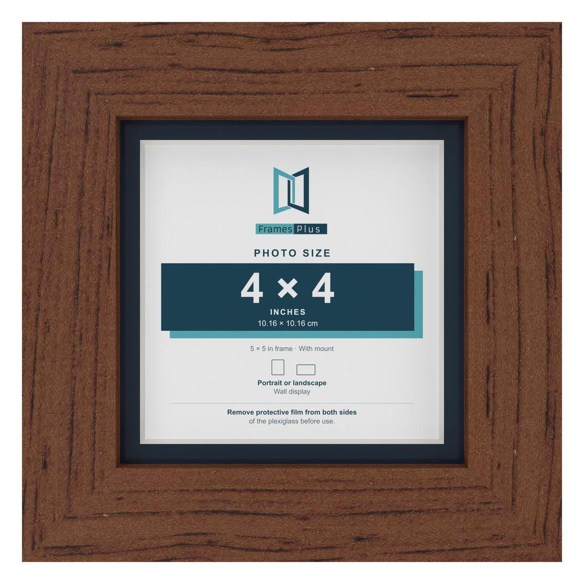 Dark Teak 5 x 5 inch picture frame with a Pacific Blue mount for a 4 x 4 inch photo
