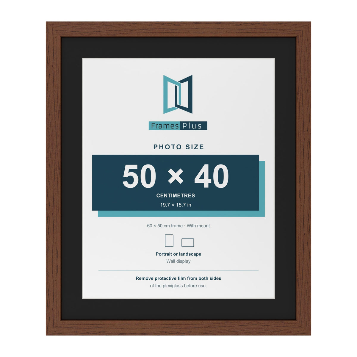 Dark Teak 60 x 50 cm picture frame with a black mount for a 50 x 40 cm photo