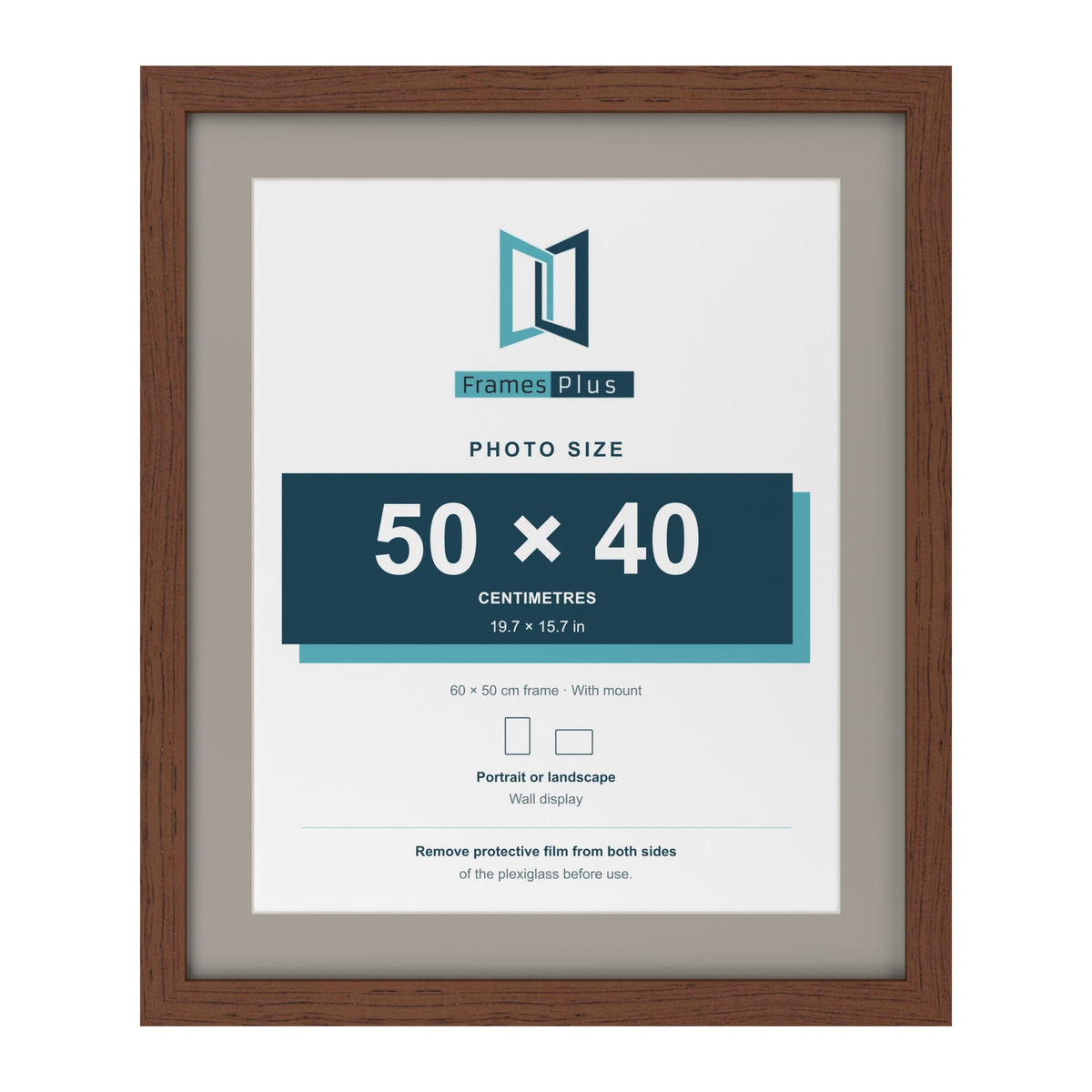 Dark Teak 60 x 50 cm picture frame with a Dawn Grey mount for a 50 x 40 cm photo
