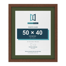Dark Teak 60 x 50 cm picture frame with a green mount for a 50 x 40 cm photo