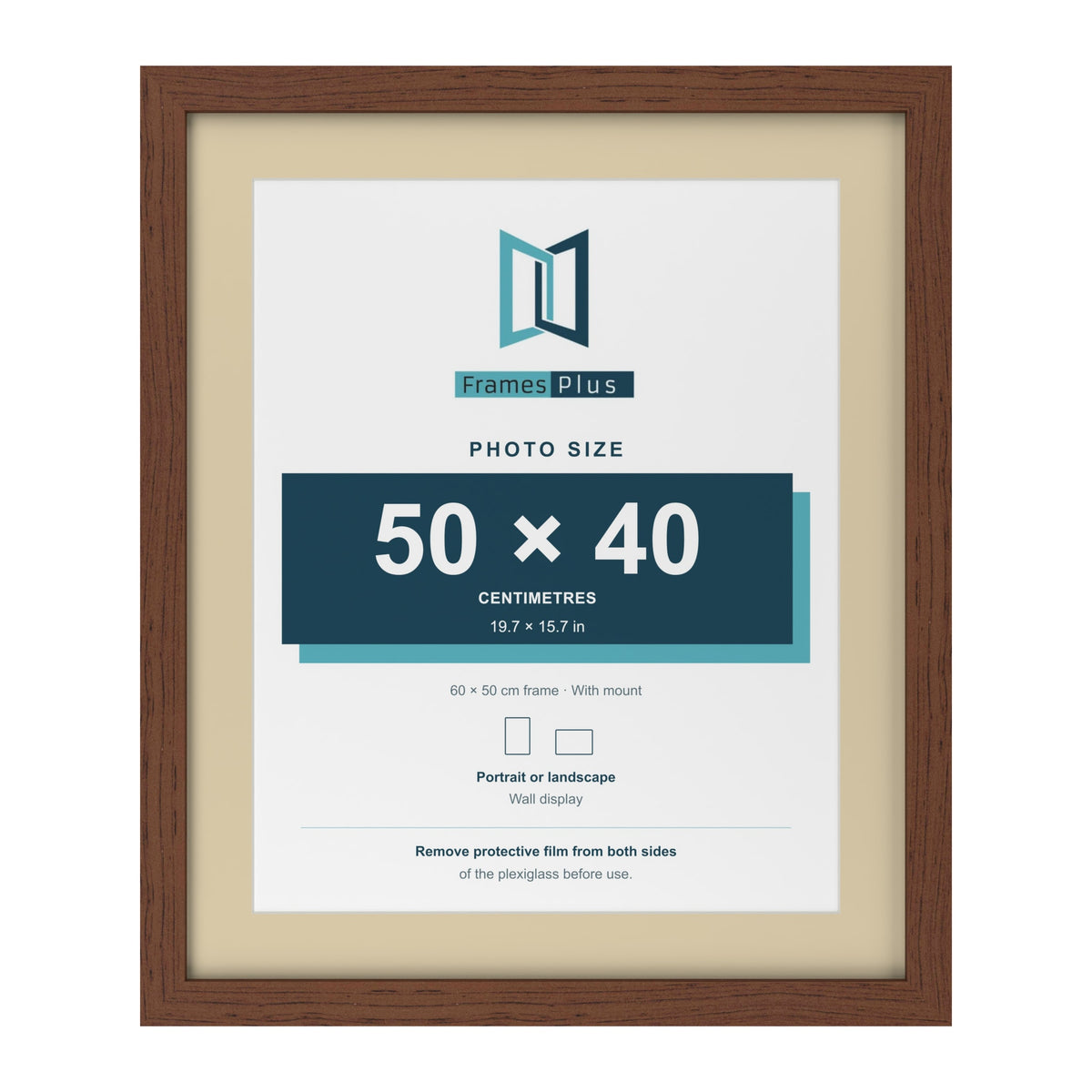 Dark Teak 60 x 50 cm picture frame with an ivory mount for a 50 x 40 cm photo
