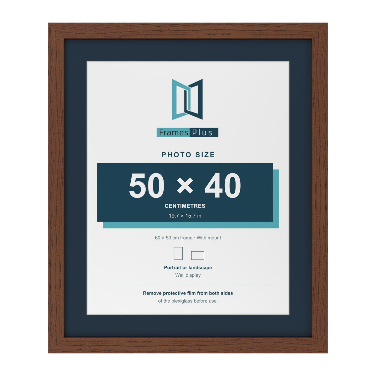 Dark Teak 60 x 50 cm picture frame with a Pacific Blue mount for a 50 x 40 cm photo