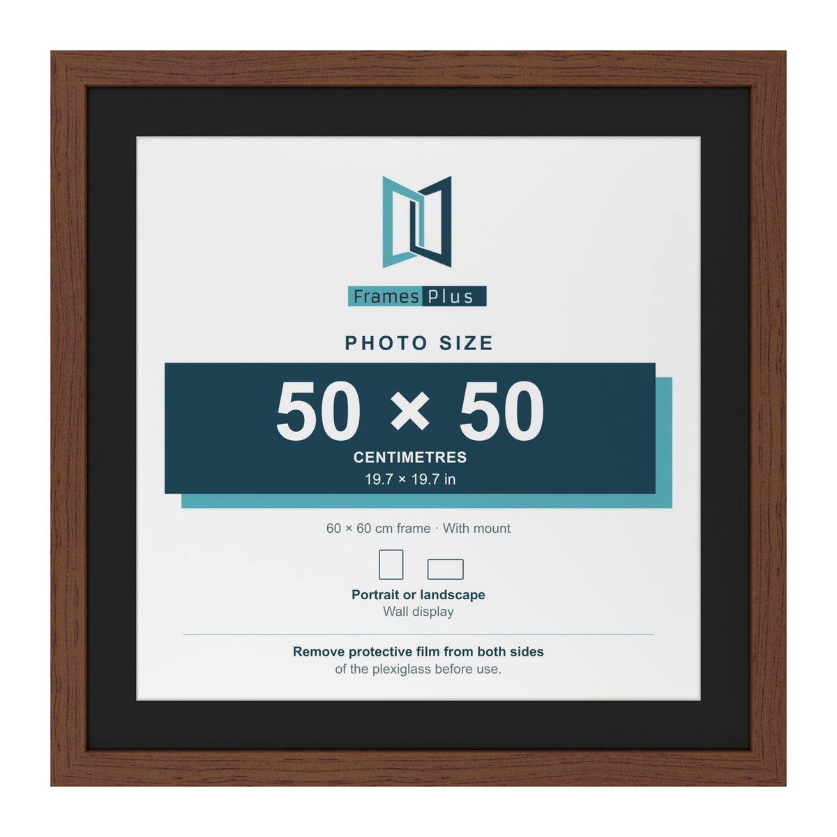 Dark Teak 60 x 60 cm picture frame with a black mount for a 50 x 50 cm photo