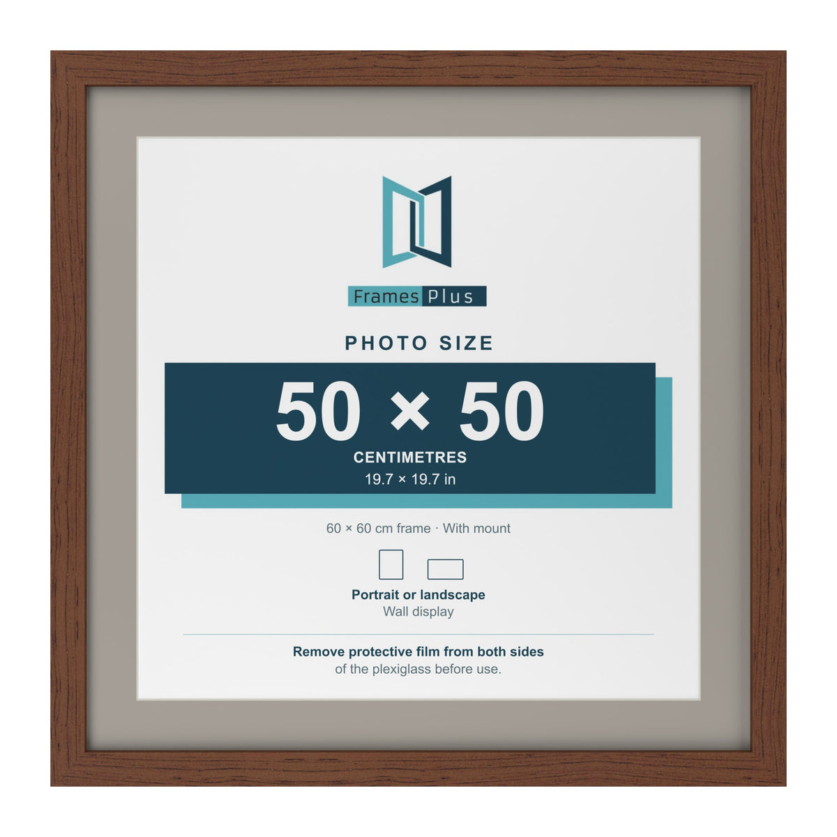 Dark Teak 60 x 60 cm picture frame with a Dawn Grey mount for a 50 x 50 cm photo