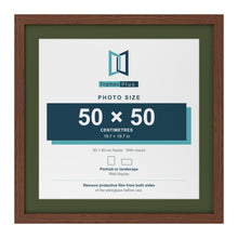 Dark Teak 60 x 60 cm picture frame with a green mount for a 50 x 50 cm photo